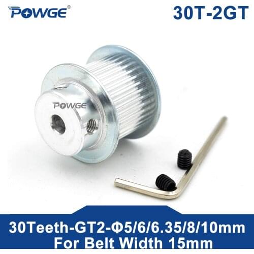 POWGE 30 Teeth 2GT Timing Pulley Bore 5/6.35/8mm for width 15mm GT2 Synchronous Belt Small Backlash 2GT pulley 30Teeth 30T