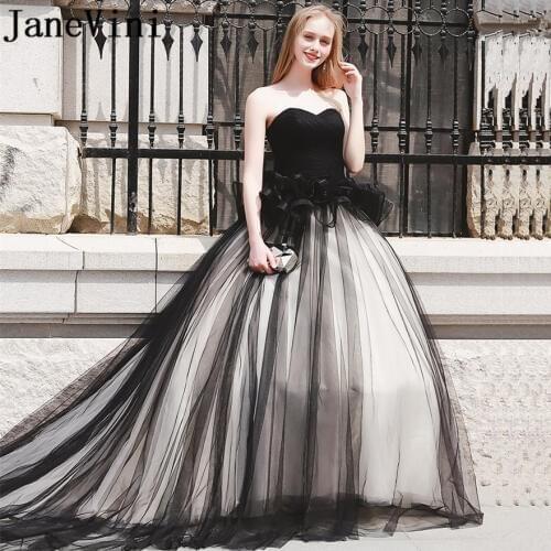 JaneVini 2018 Simple Long Bridesmaid Dresses A Line Tulle Ruffles Sweetheart Black Prom Gowns Ladies Dresses for Wedding Party