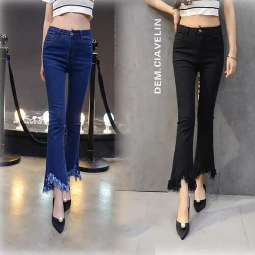 Split Flare Pants For Women Slim Boot-Cut Denim Ladies Skinny Black Jeans Women Fashion Irregular Pantalones De Mujer 25-32