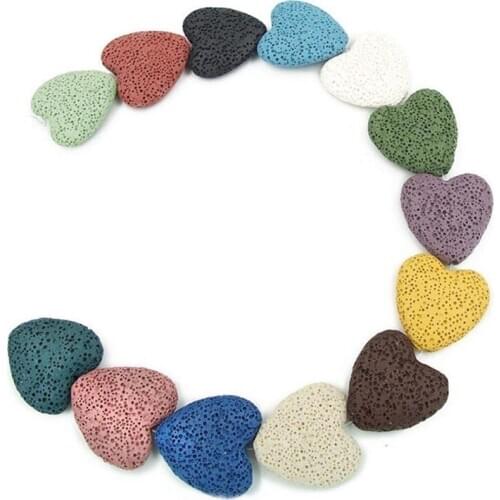 Multi-colored Heart Shape Natural Lava Rock Stone Beads DIY Essential Oil Diffuser Pendants Jewelry Necklace Earrings Making