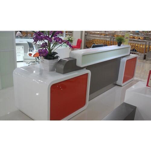Restaurant bank tanning salon glass Reception Desk countertop furniture with stainless steel componentsQ3507
