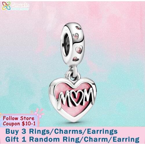 Smuxin 925 Sterling Silver Beads Mum Script Heart Dangle Charms fit Original Pandora Bracelets for Women Jewelry Making
