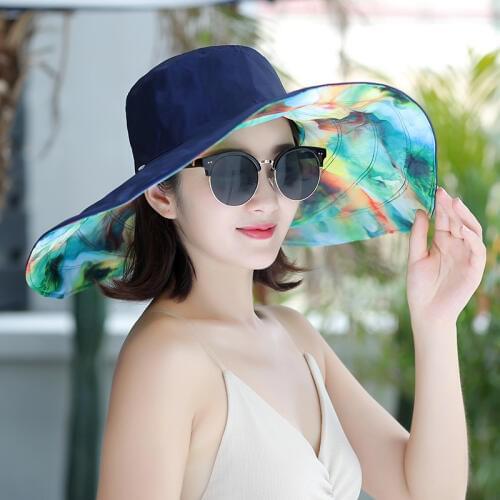 Large Brim Sun Hat Womens Summer Sun Protection and UV Protection Cap Beach Sunshade Sunscreen Foldable Double-sided Caps H7393