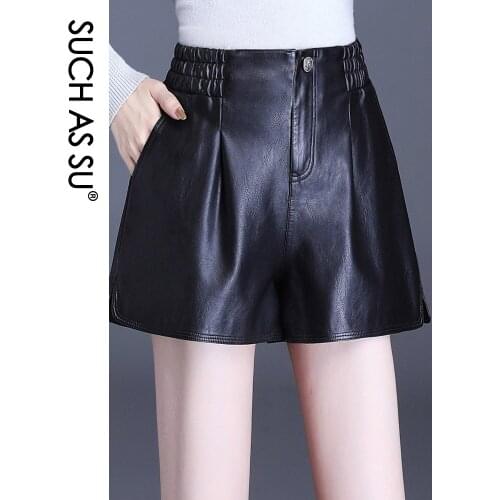 New Casual Short Shorts Women Autumn Winter Pockets Black Elastic waist High Waist Loose Sexy Female PU Leather Short Pants