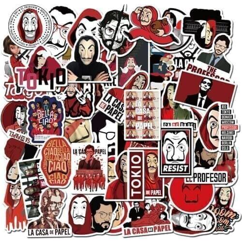 50PCS La Casa De Papel Season TV Show Stickers Waterproof Motorcycle Luggage Guitar Skateboard Decals Sticker Fun for Kid Toy