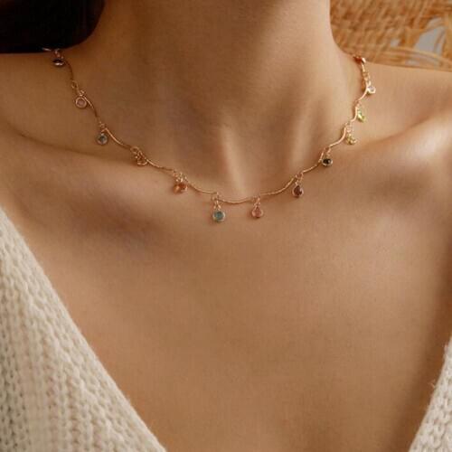 Stylish Women Colorful Rhinestones Pendant Chain Necklace Party Jewelry Gift