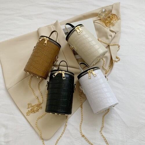 Fashion Ladies Stone Pattern Crossbody Bag PU Leather Cylinder Gold Chain Casual Shoulder Messenger Bags for Women Girls Handbag