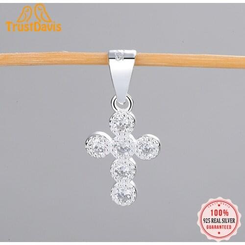 TrustDavis Real 925 Sterling Silver Personality Fashion Sweet Cross CZ Charm Pendant Handmade DIY Accessories Fine Jewelry HY202