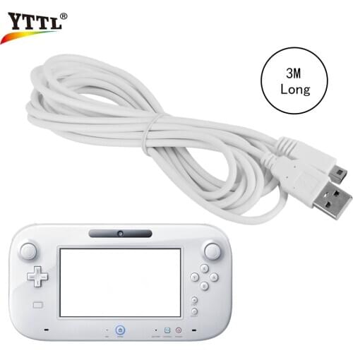 YTTL 10PC/LOT 3M USB Charger Cable charger cord data power Charger For Nintend Wii U WIIU Gamepad Controller