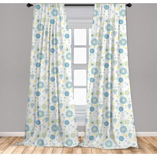 Yellow and Blue Window Curtain Spring Nature Inspired Pattern Flower Scrapbook Style Lightweight Decorative