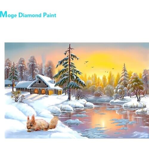 Winter Snow Country Field Lakeside Diamond Painting Scenic Round Full Drill Nouveaute DIY Mosaic Embroidery 5D Cross Stitch Gift
