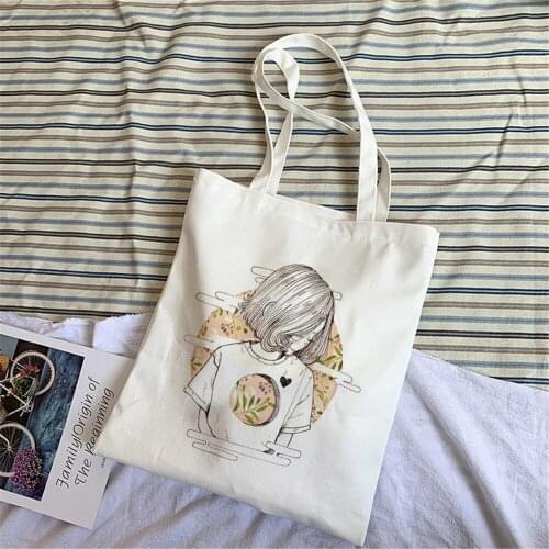 2021 Harajuku Pattern Shopping Travel Shopper Tote Bags Pretty Girls Beauty Ladies College Fun Art Canvas Retro Foldable Bag