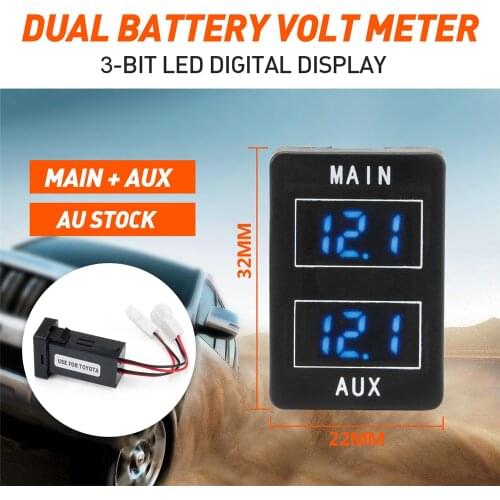 32x22mm Black AUX Main Car Dual Battery Volt Meter 12V-24V for Toyota Prado 150 Landcruiser 200 Series MY16 Hilux