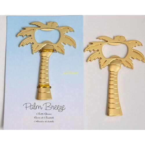 50pcs/lot Fast shipping Gold Coconut Tree Beer Bottle Opener For Wedding Party Gift Favors