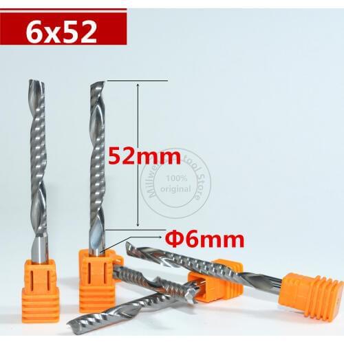 6mm*52mm,Freeshipping,CNC wood tools,carbide End Mill,woodworking insert router bit,Tungsten milling cutter,MDF,PVC,Acrylic