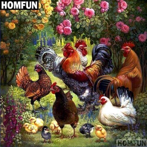 HOMFUN Full Square/Round Drill 5D DIY Diamond Painting "Chicken Cock Baby" 3D Embroidery Cross Stitch 5D Decor Gift A00714