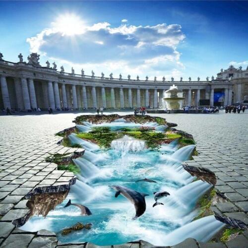 Free Shipping Floating Suspension Mountain Dolphin 3D Outdoor Floor Painting wear non-slip bedroom bathroom flooring mural