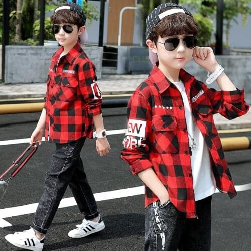 Kids Clothing Boy Plaid Shirt Children Spring Autumn Long Sleeve Cotton Shirts Teenager Wear Turn Down Collar School Kids Shirts