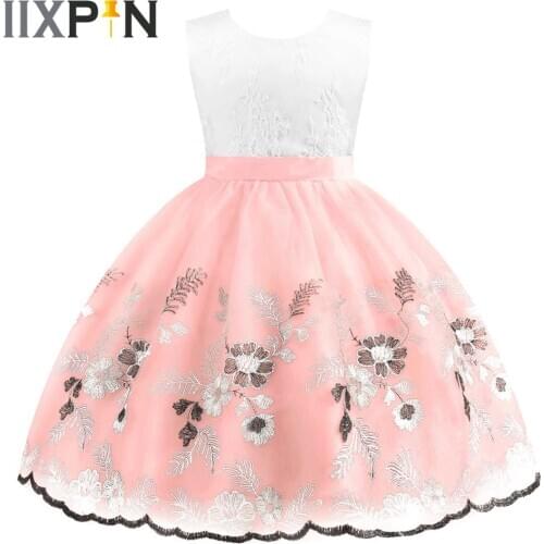 Kids Dancewear Child Girls Embroidered Floral Sequined Bowknot Princess Ballet Dress Children Communion Party Christmas Costume