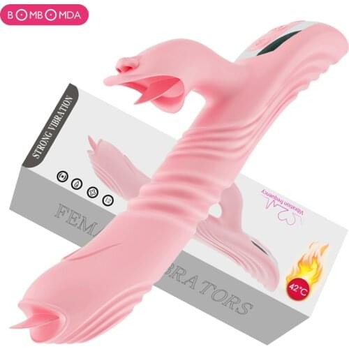 Double Tongue Cunnilingus Vibrator Telescopic Rotating Dildo Heating Vagina Clitoris Stimulate Vibrator Adult Sex Toys for Women