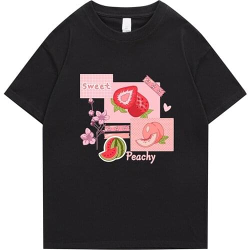 Hip Hop T-shirt 2021 Mens Japanese Strawberry Letter Print T-shirt Streetwear Harajuku Summer Short Sleeve T-shirt