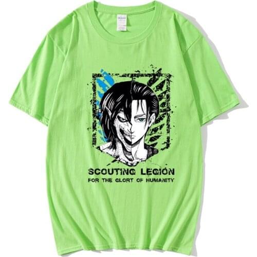 New Trendy Summer Anime Print AttackonTitan Mens Womens Short Sleeve T-shirt Fashion Harajuku Unisex Cotton Tees Oversize Tops