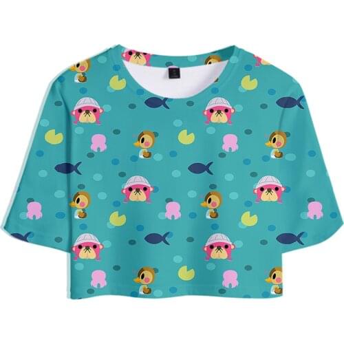 Kawaii Summer Women T-shirt Anime Animal Crossing Graphic Tees Short Sleeve O-Neck Crop Top T Shirt Y2K Girls Camiseta Feminina