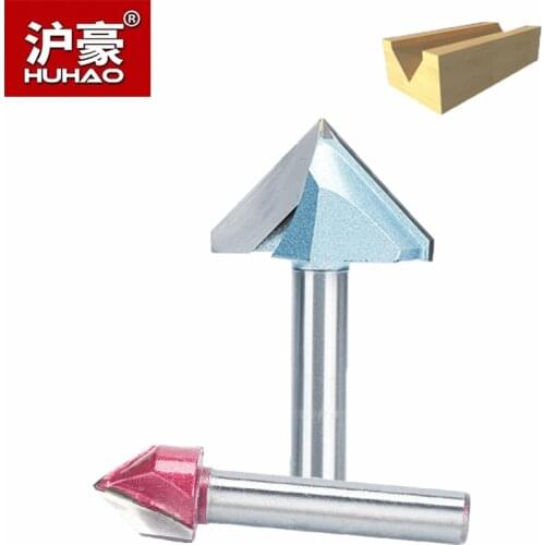 HUHAO 1pc V Type Slotting Cutter 1/2" 1/4" Shank Industrial Grade Router Bits For Wood 90 Deg Tungsten Woodworking Carving Tool