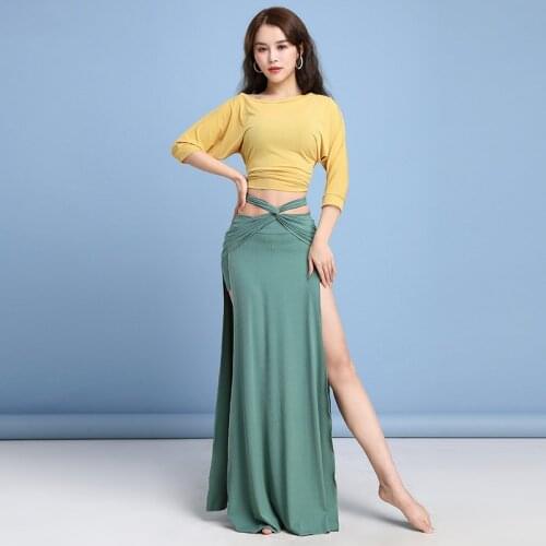 Belly Dance Costume Female Adult Sexy Top+Long Skirt Mixed Color Suit Performance Clothes Suit New Profession Practice Clothing