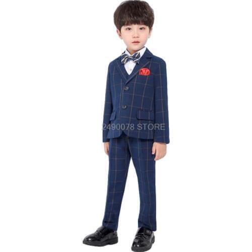 Flower Boys Tuxedo Suit for Weddings Children Formal Blazer Jacket Vest Pants Tie 4pcs Kids Gentleman Party Host Clothing Set