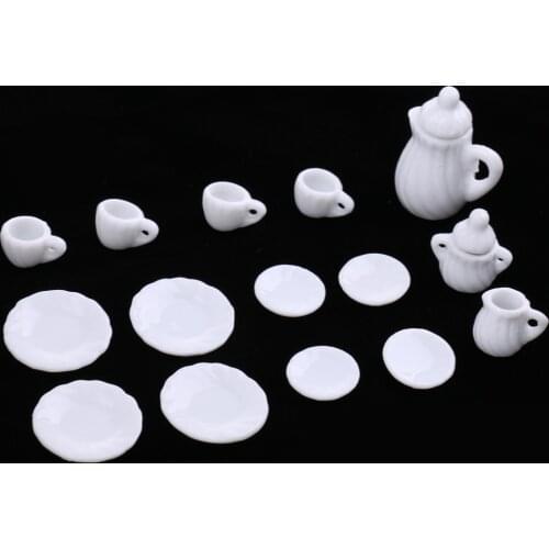 Miniature 15pcs White Ceramic China Tea Set Pot Cup Plate For 1/12 Dollhouse