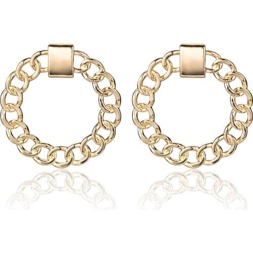 Trendy Hollow Chain stud Earrings Temperament Simple Design Circle Statement Earrings Jewelry Metal Geometric Fashion Earrings