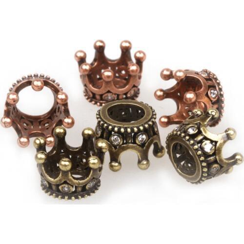 Fashion Rose Gold Black Color Copper Crystal Zircon Crown Rondelles Loose Spacer Beads 5MM Hole for DIY Jewelry Findings