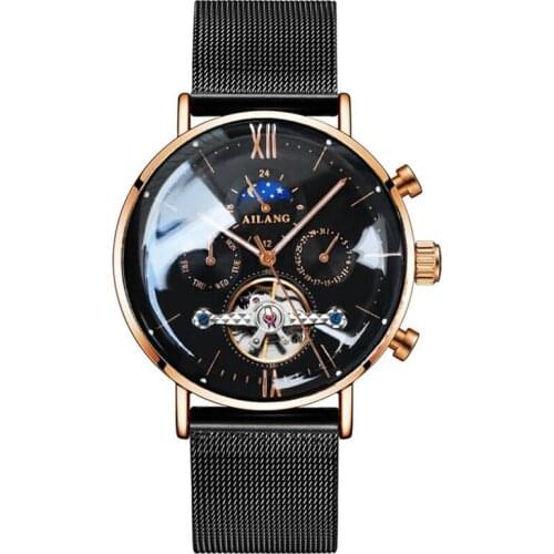 Skeleton Tourbillon Mechanical Watch Men Automatic Classic Rose Black Stainless Steel Mechanical Wrist Watches Reloj Hombre 2021