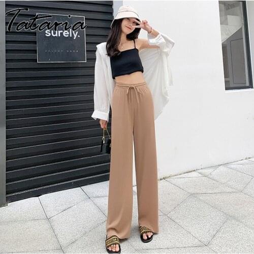 Soft Comfort Women Pants Ice Silk Solid Color Harem Pants Pants 2021New High Waist Casual Ankle-Length Stacked Trousers Female