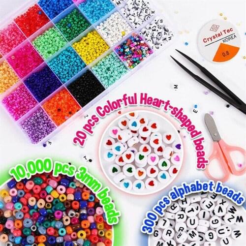 24 Grid Mini Glass Seed Beads Kit Colorful Glass Alphabet Heart Shape Beads For Jewelry Making DIY Bracelets Craft Accessories