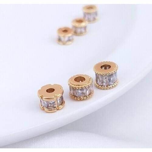 Real Gold Plated Copper Inlaid Zircon Wheel Bead Bucket Spacer Loose Beads Charms DIY Jewellery Findings Jewelry Accessories