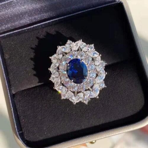 Top Quality 925 Sterling Silver Wedding Blue Natural Emerald Party Fashion Wild Noble Ring Jewelry Female Big Green Silver Ring
