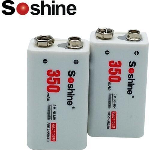 2PCS Soshine 9V rechargeable battery Ni-MH 350mah NiMH 9 volt battery bateria recargable with protective box for Microphone