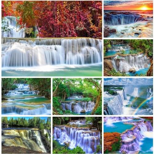 Full Diamond Painting Waterfall Landscape Rhinestones 5D DIY Diamond Embroidery Cross Stitch Mosaic Craft Art Kit Home Decoratio
