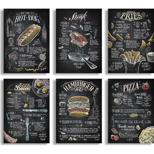 Burger shop menu food posters and canvas paintings, Scandinavian style modern wall art pictures for home bedroom decoration