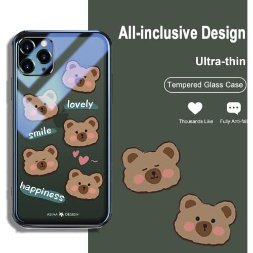 ASINA Transparent Tempered Glass Case for iPhone 11 12 Pro Max 12 Mini XS XR X Fashion Cartoon Cover For iPhone 7 8 Plus SE 2020