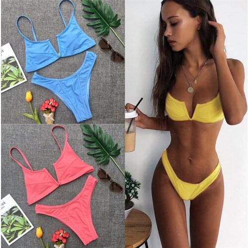 YICN Sexy Micro Thong Bikini Girls Swimwear 2018 New Women High Waist Push Up Swimsuit Bandage Halter Top Patchwork Bikinis Set