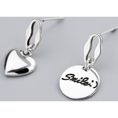 Asymmetry Heart Vintage Earrings Jewelry Alphabet Tag Round Card Statement Earring for Women Gift