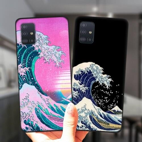 For Samsung A52 A72 A51 A71 A50 A70 A12 A02 A42 A32 A31 A21S A41 A11 A30 A20 Case Great Wave Off Kanagawa Black Silicone Cover