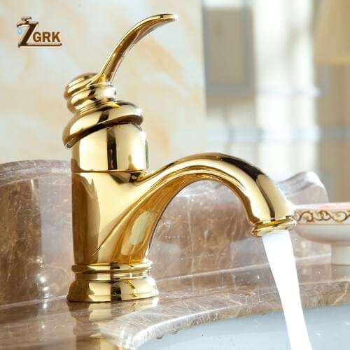 ZGRK Deck Mounted Wash Basin Taps Antique Brass Single Hole Gold Plated Faucet Bathroom Lavatory Faucet Basin Mixer Tap