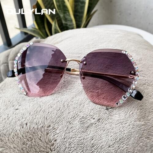 Oulylan Rimless Sunglasses Women Luxury Brand Crystal Diamond Oversized Sun Glasses Gradient Shades for Ladies