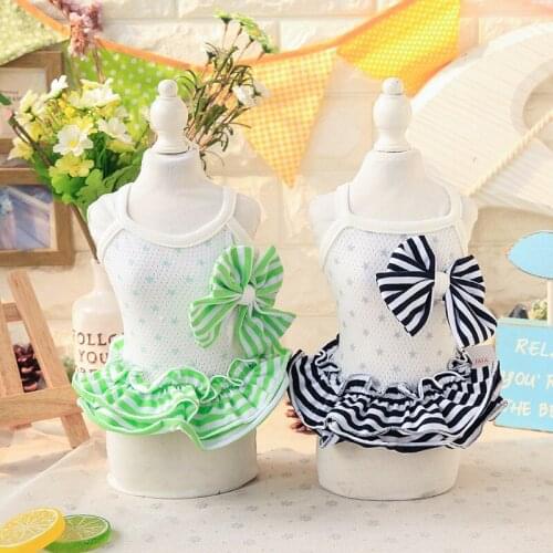 Vestido Cats Dress For Pet Dog Dress Summer Flower Striped Green Disfraz Perro for Small Dogs Dresses Clothes for Pet Pink Blue