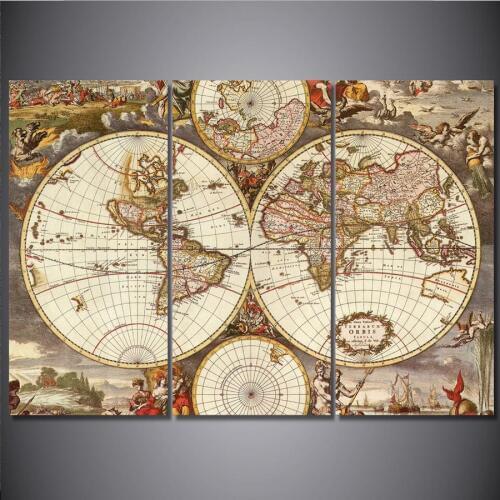 Vintage World Map home decoration 5d diy diamond painting 3 pcs resin square drill full diamond embroidery triptych Cross Stitch