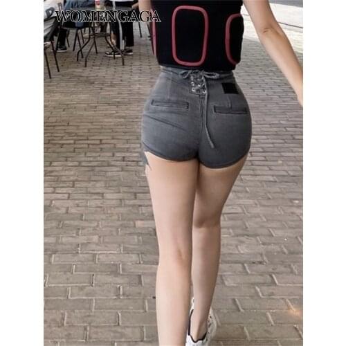 WOMENGAGA High Waist Denim Booty Shorts Super Hot Sexy Korean Womens Summer Thin Tight Hip Bandage Girl Female Strapon V8JG